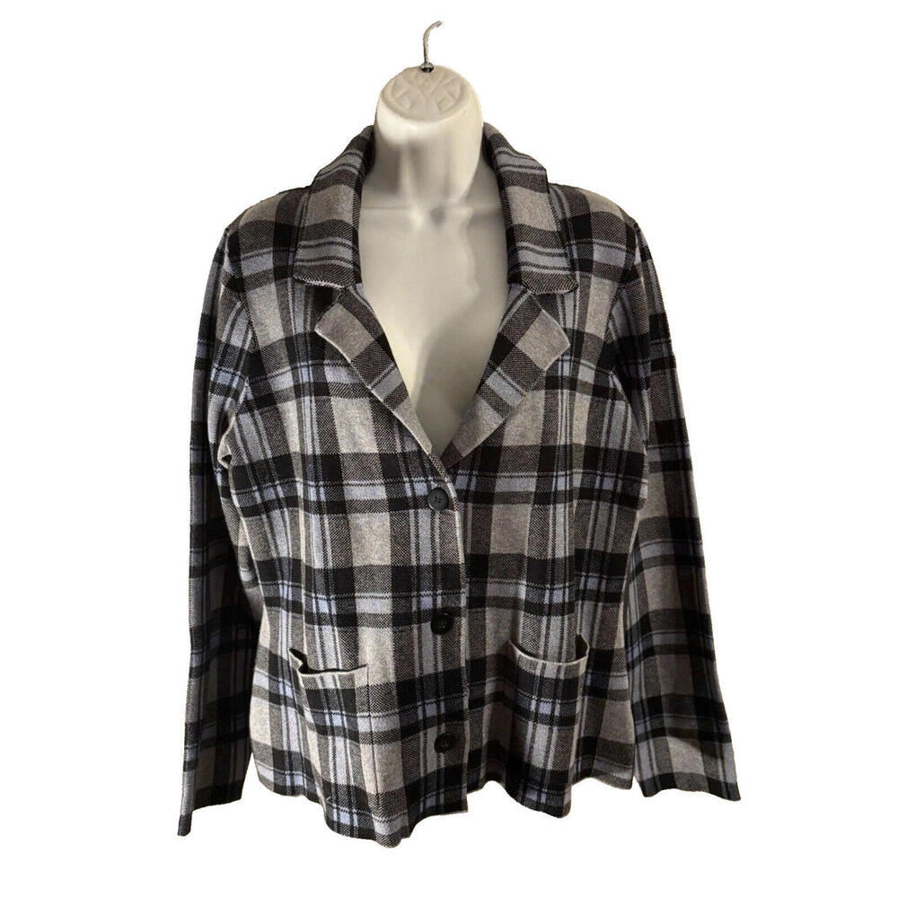 Tahari Blazer Women’s Size Extra Large Multicolor Plaid Long Sleeves Pockets NWT